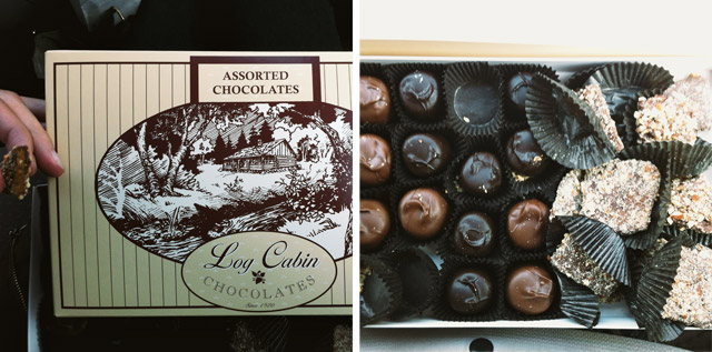 log cabin box of chocolates