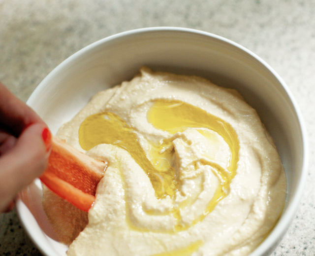 hummus with olive oil and red pepper