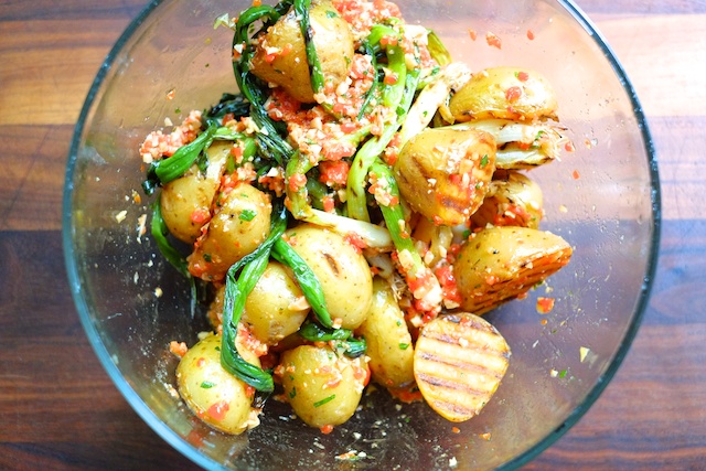 Sauce Series in Practice - Grilled Scallion and Potato Salad with Rustic Romesco