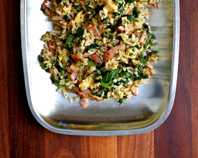 ham fried rice with spinach