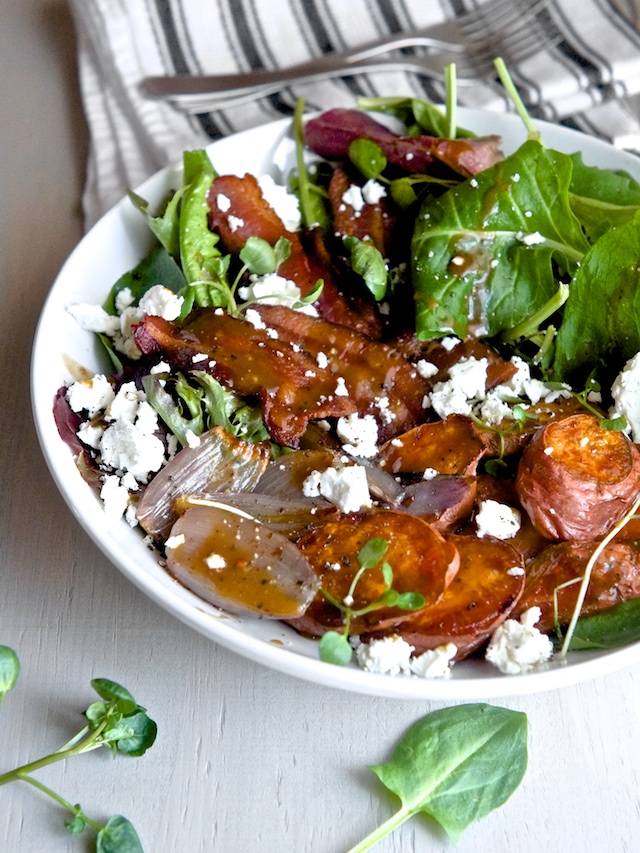 Roasted Sweet Potato Salad with Goat Cheese and Bacon