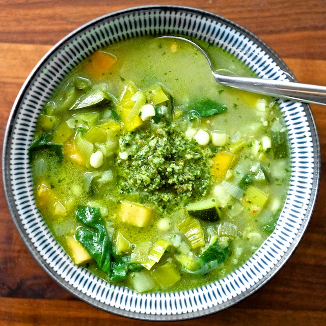 End of Summer Vegetable Soup With Pesto